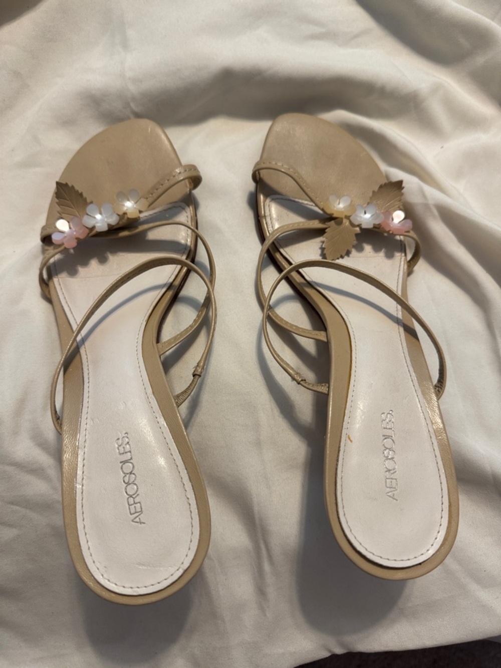 AEROSOLES Tan Floral-Strap Women's Sandals